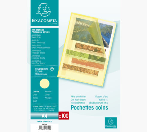 Pochette coin polypro grainée 12/100e sachet de 100-jaune