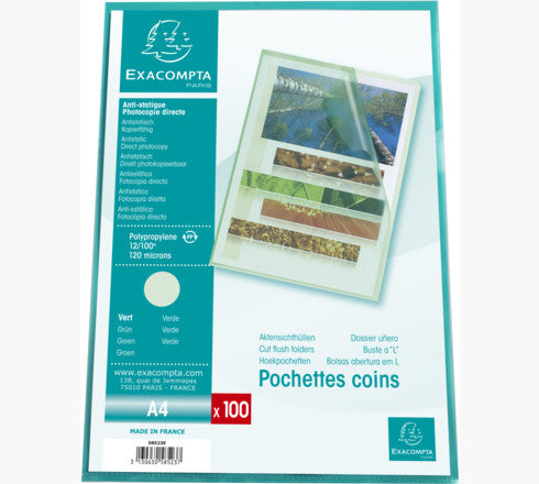Pochette coin polypro grainée 12/100e sachet de 100-vert