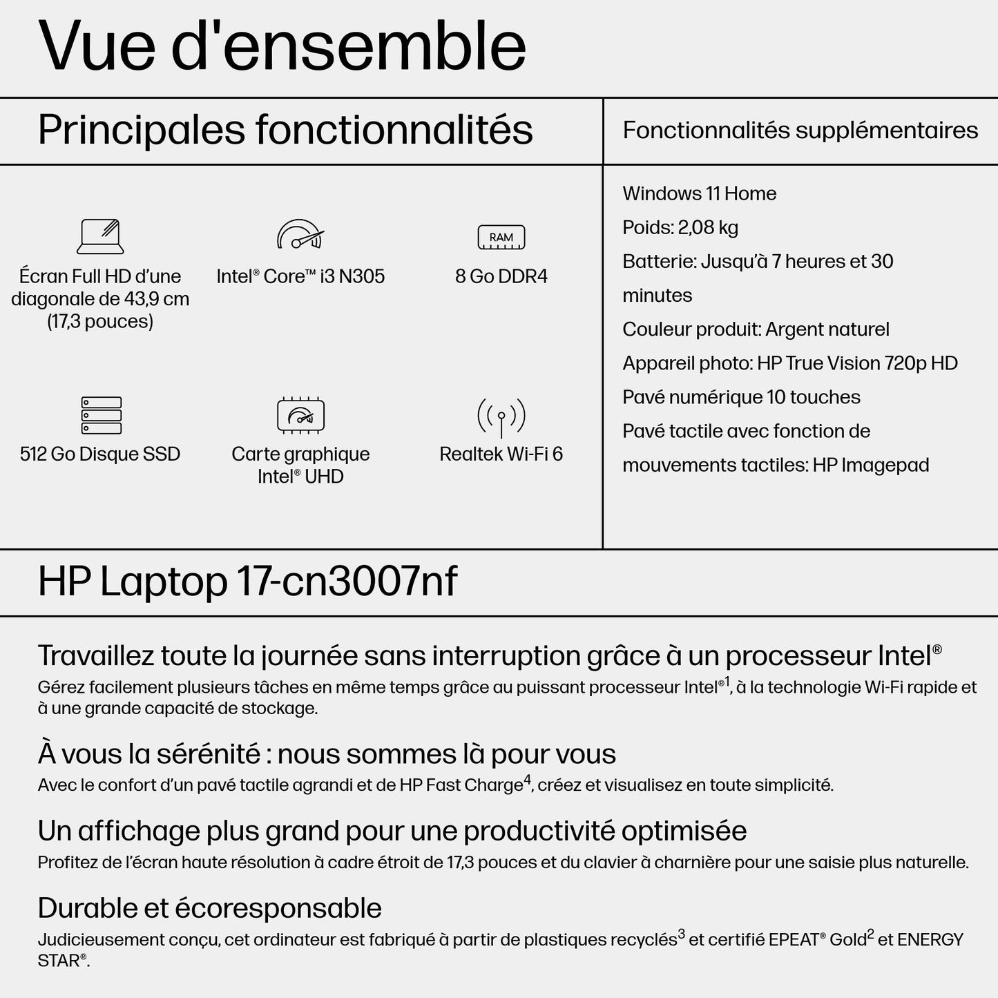 Pc portable 17,3" i3 - performance et confort