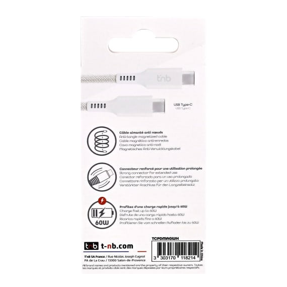 Câble usb-c 1,5m aimanté blanc - connectivité simplifiée
