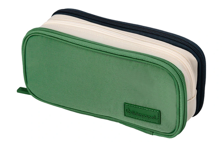 Trousse funky 3 fermetures eclair verte blanche et bleue