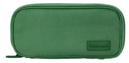 Trousse funky 3 fermetures eclair verte blanche et bleue