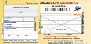 Liasses guichet "recommandée avec accusé de reception"  Type SGR2- Boite de 100 liasses