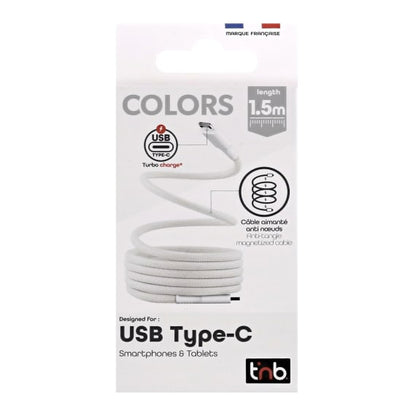 Câble usb-c 1,5m aimanté blanc - connectivité simplifiée