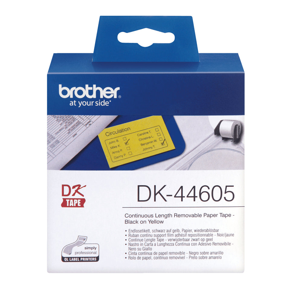 Etiquettes adhésives Brother  jaune 62 mm x 30,48 m - DK44605