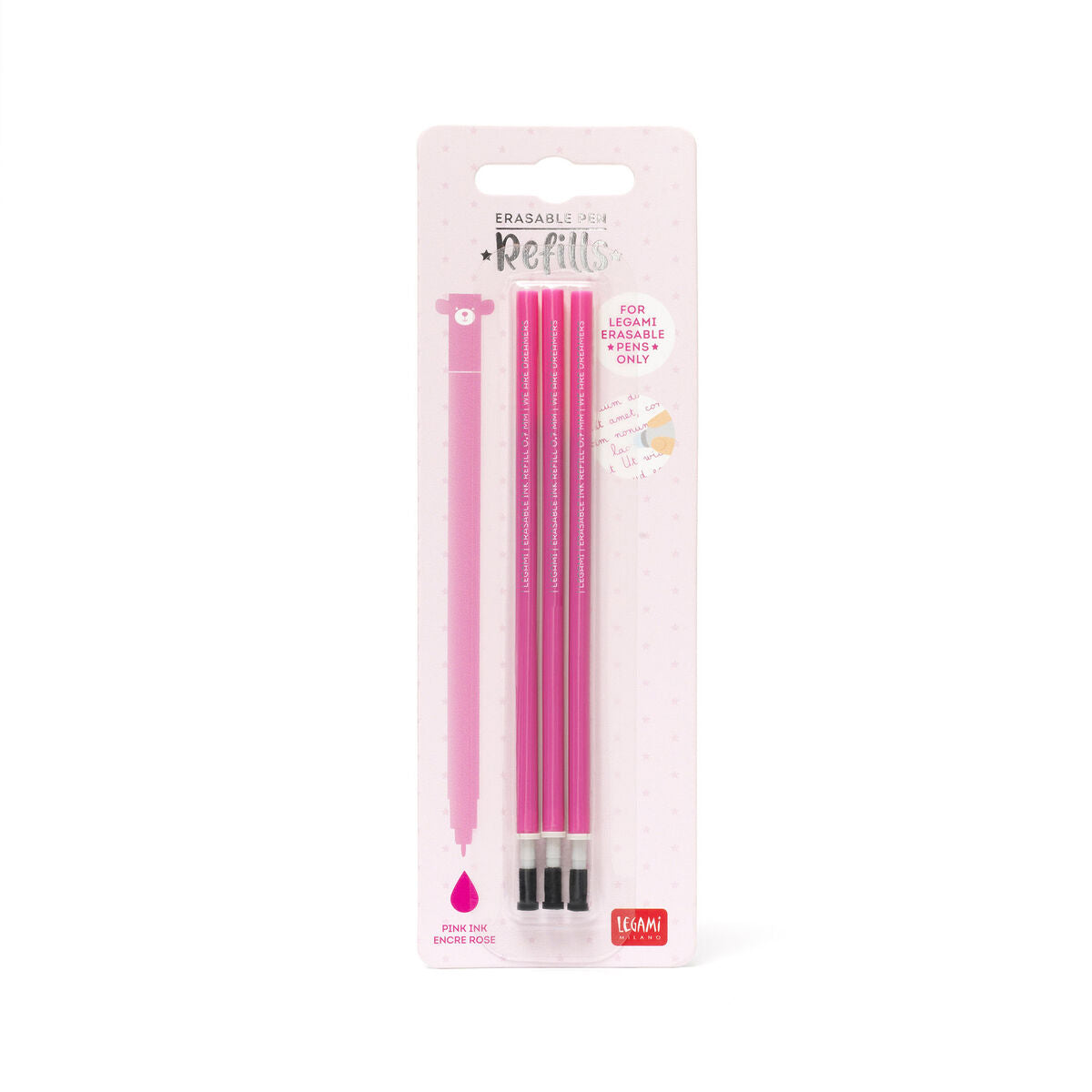 Recharges Stylo Legami Effaçable - Pointe 0,7 mm, Rose  lot de 3