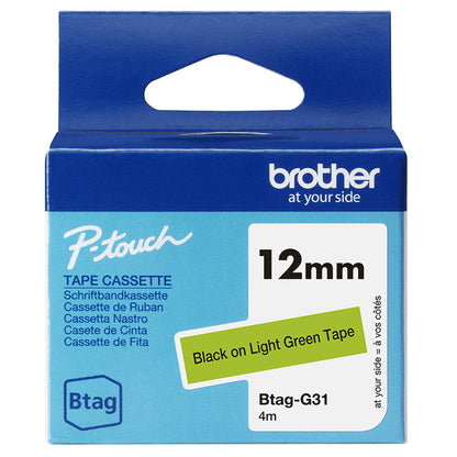 Ruban étiqueteuse Btag 12mm Noir/Vert - Résistant et polyvalent