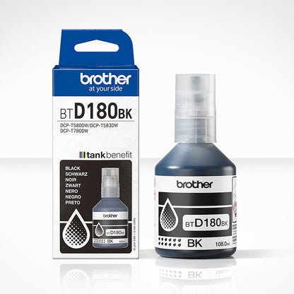 Bouteille d'encre Brother noire btd180bk - haute capacité 7500 pages