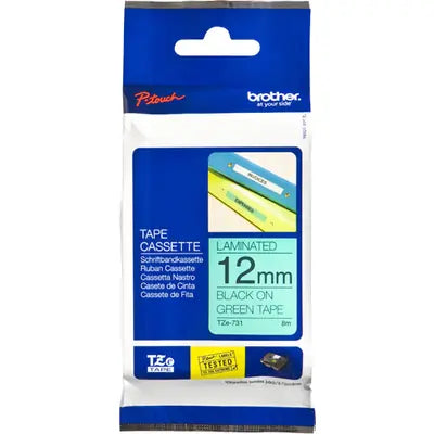 Ruban Brother 12mm TZE731 -noir/vert