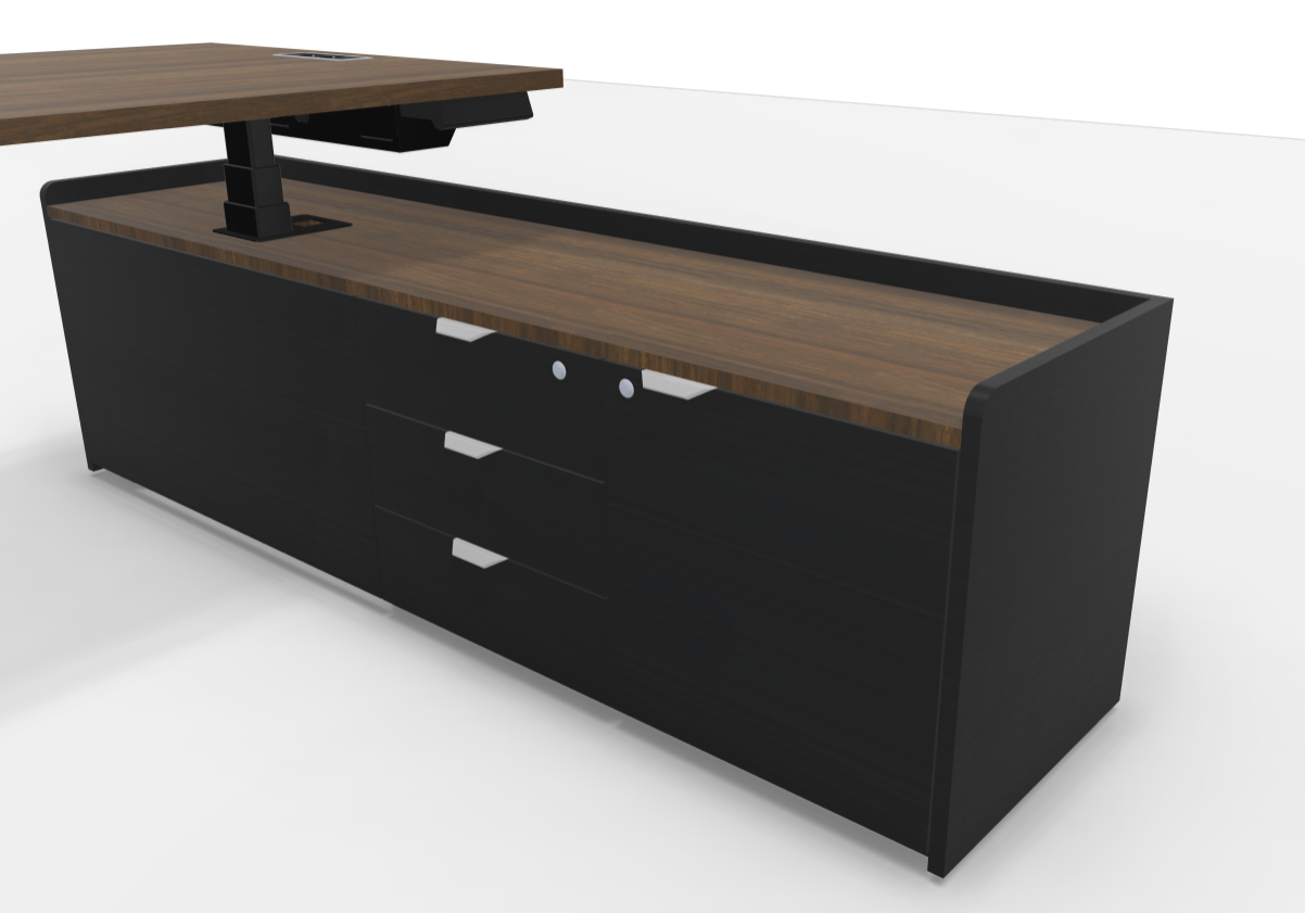 Bureau direction électrique L200xP90 avec crédence tiroirs - Noyer noir