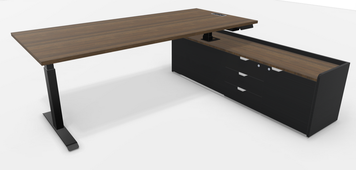 Bureau direction électrique L200xP90 avec crédence tiroirs - Noyer noir