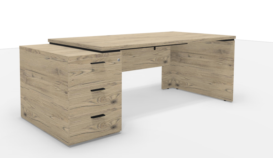 Bureau direction avec caisson débordant L180 x P90 cm chêne