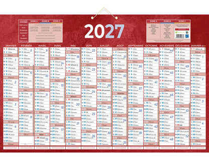 Calendrier de banque 13 mois recto - 43x65cm rouge