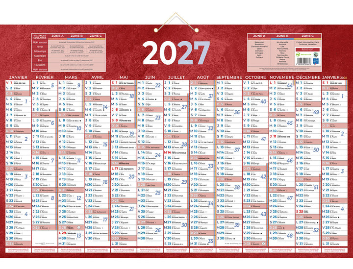 Calendrier de banque 13 mois recto - 43x65cm rouge