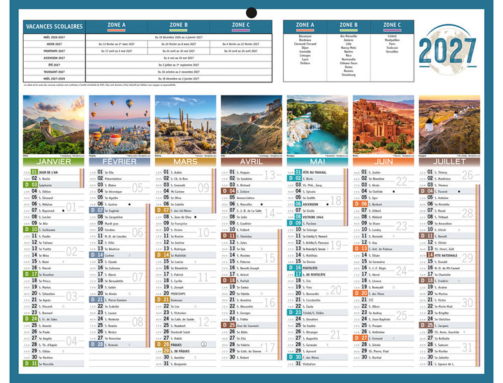 calendrier mural illustré  14mois 43x55cm - planete