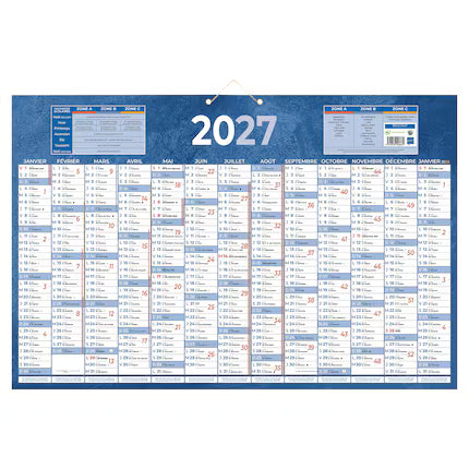 Calendrier de banque 13 mois recto bleu 43x65 cm