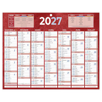 Calendrier mural 21x26.5cm rouge