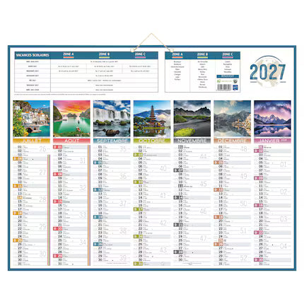 Calendrier mural illustré 32x42 cm - 14 mois- design planétaire