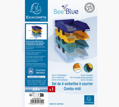 Corbeille courrier bee blue set de 4 -assorti