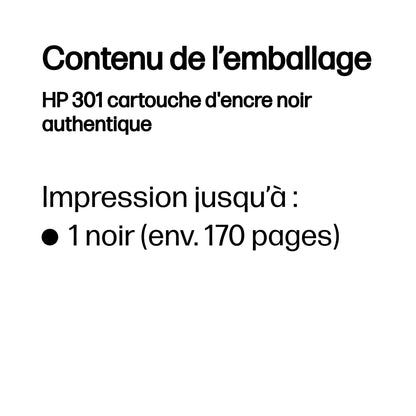 Cartouche d'encre HP noire 301 - rendement 170 pages