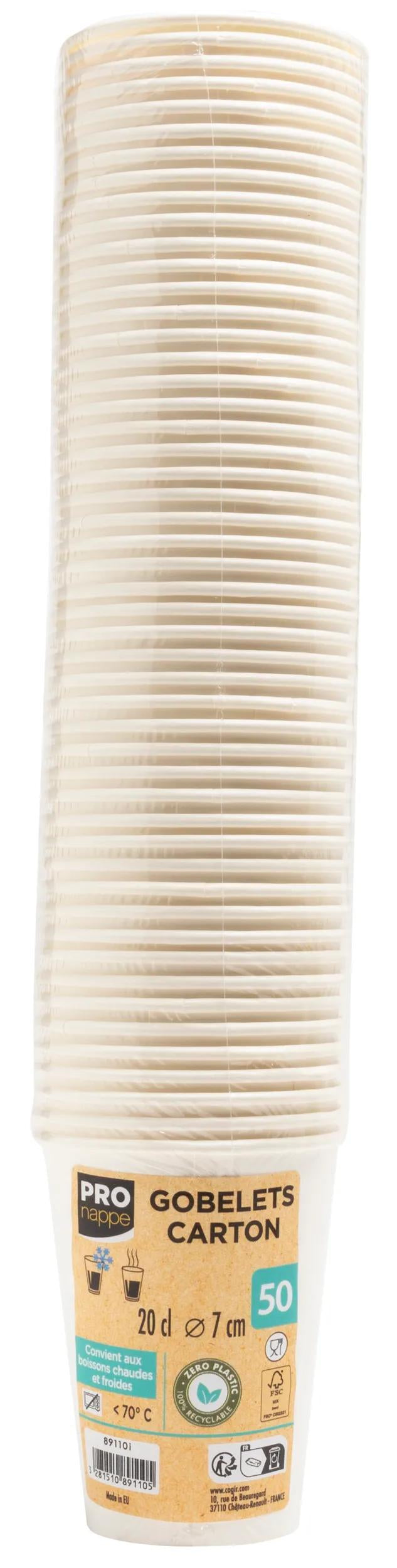Gobelet carton 20cl - lot de 50, blanc