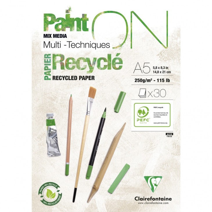 Bloc de papier dessin recyclé A5 - 250g, 30 feuilles