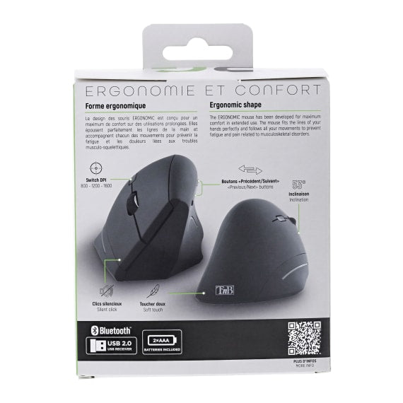 Souris Ergonomique Verticale Sans Fil 1600 DPI T'nB
