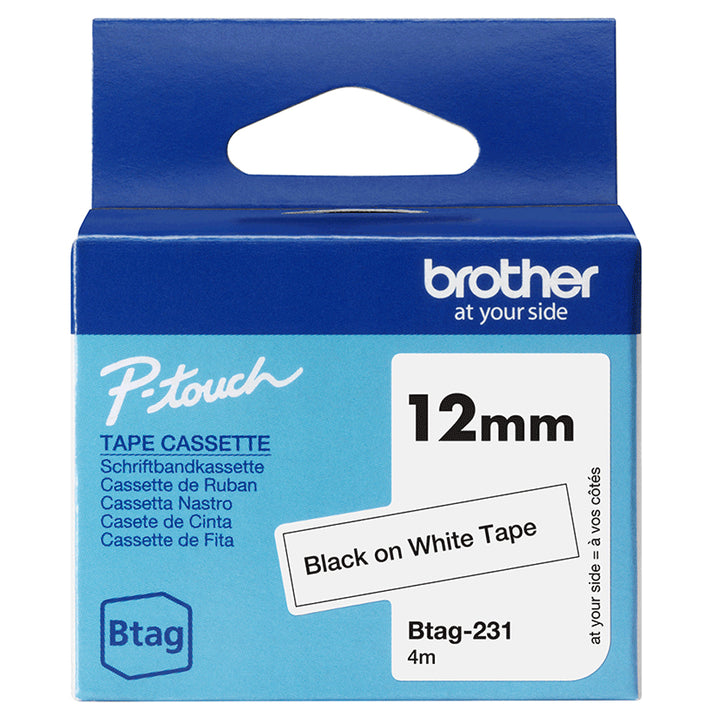 Ruban étiqueteuse Btag  12mm - noir/blanc- Résistant et polyvalent