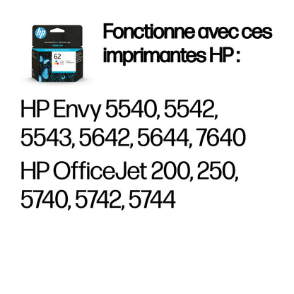 Cartouche d'encre HP couleur 62 - impression durable