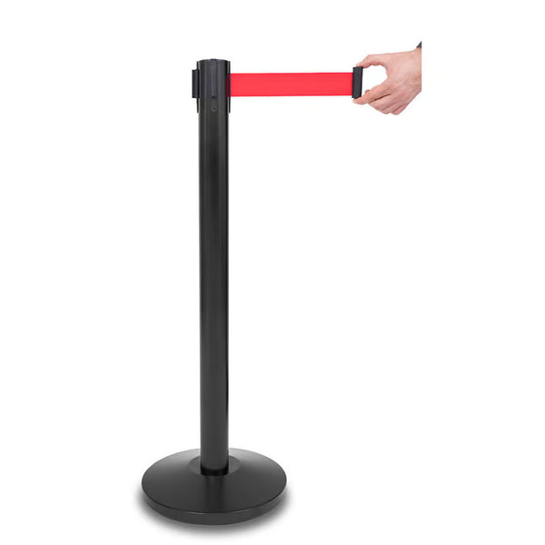 poteau guide file noir,ruban rouge, longueur 235 cm