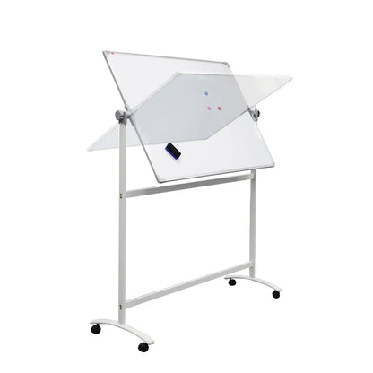 Tableau blanc pivotant double face 120x180 cm sur roulettes